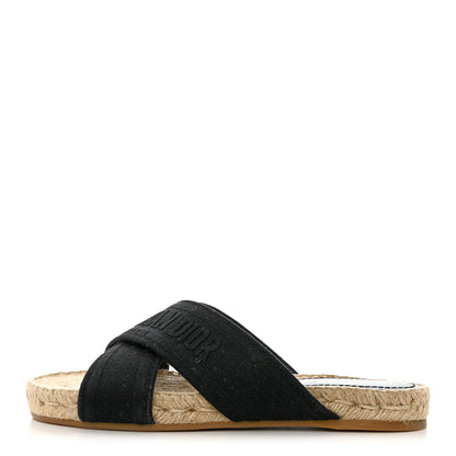 Christian Dior Canvas Embroidered Granville Espadrille Crisscross Flat Slide Sandals 36 Black 1 of 9
