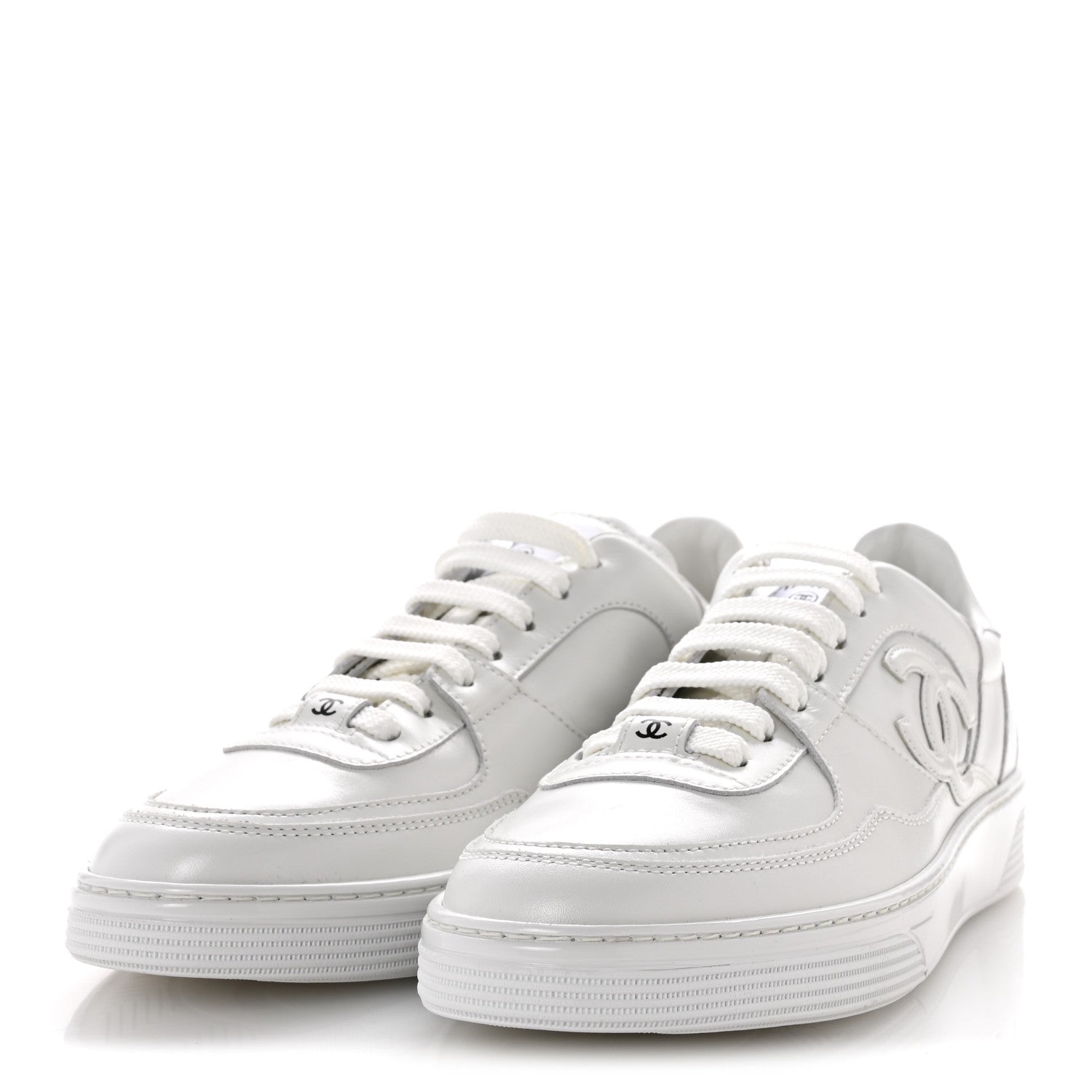 Chanel Calfskin Womens CC Sneakers 38 White 4 of 10