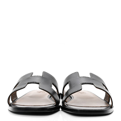 Hermes Box Calfskin Oran Sandals 38 Black 2 of 4
