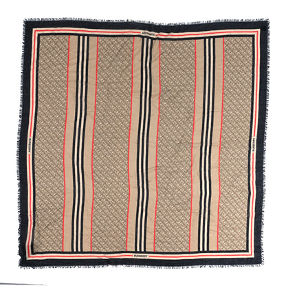 Burberry Wool Silk Icon Stripe Monogram Large TB Print Scarf Archive Beige 1 of 3