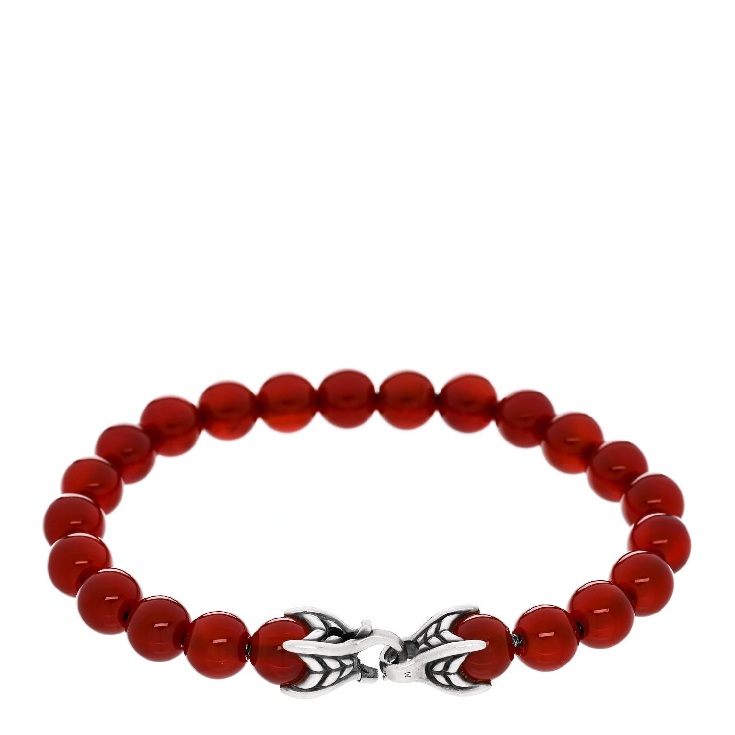 David Yurman Sterling Silver Carnelian 8mm Spiritual Beads Bracelet 1 of 4