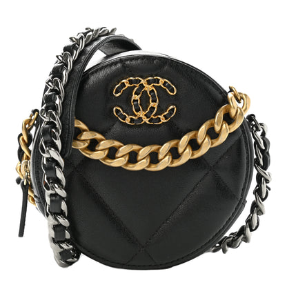 Chanel Shiny Goatskin Quilted Chanel 19 Round Clutch With Chain Black 1 of 10