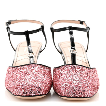 Gucci Calfskin Glitter Double G 55mm Slingback Pumps 36 Black Pink Glitter 3 of 10