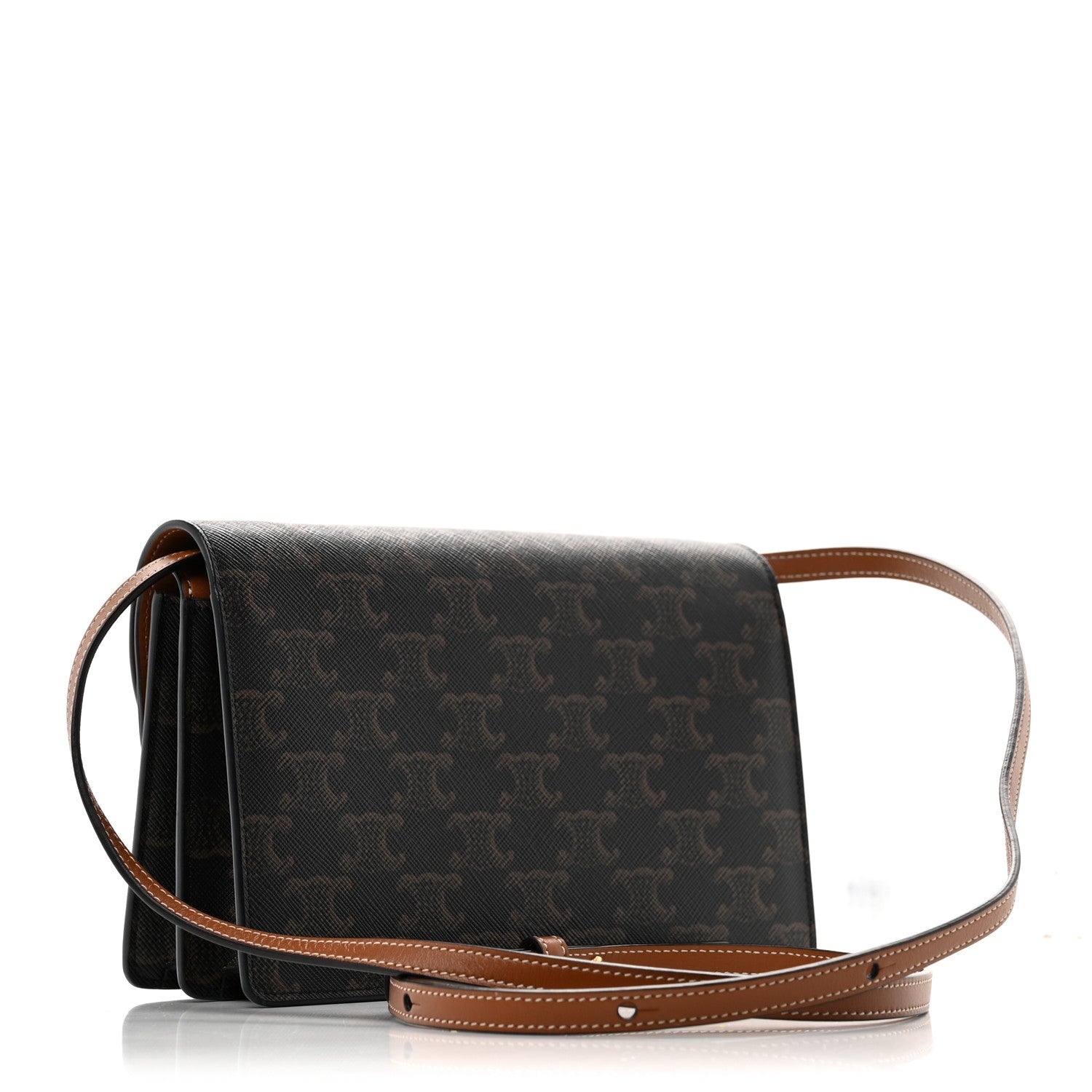 Celine Triomphe Canvas Lambskin Wallet On Strap Tan 3 of 12