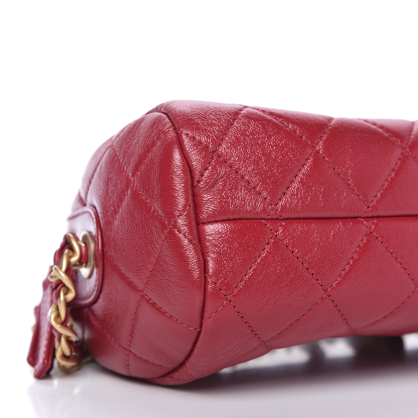 Shiny Lambskin Quilted Small Fashion Therapy Bowling Bag Red