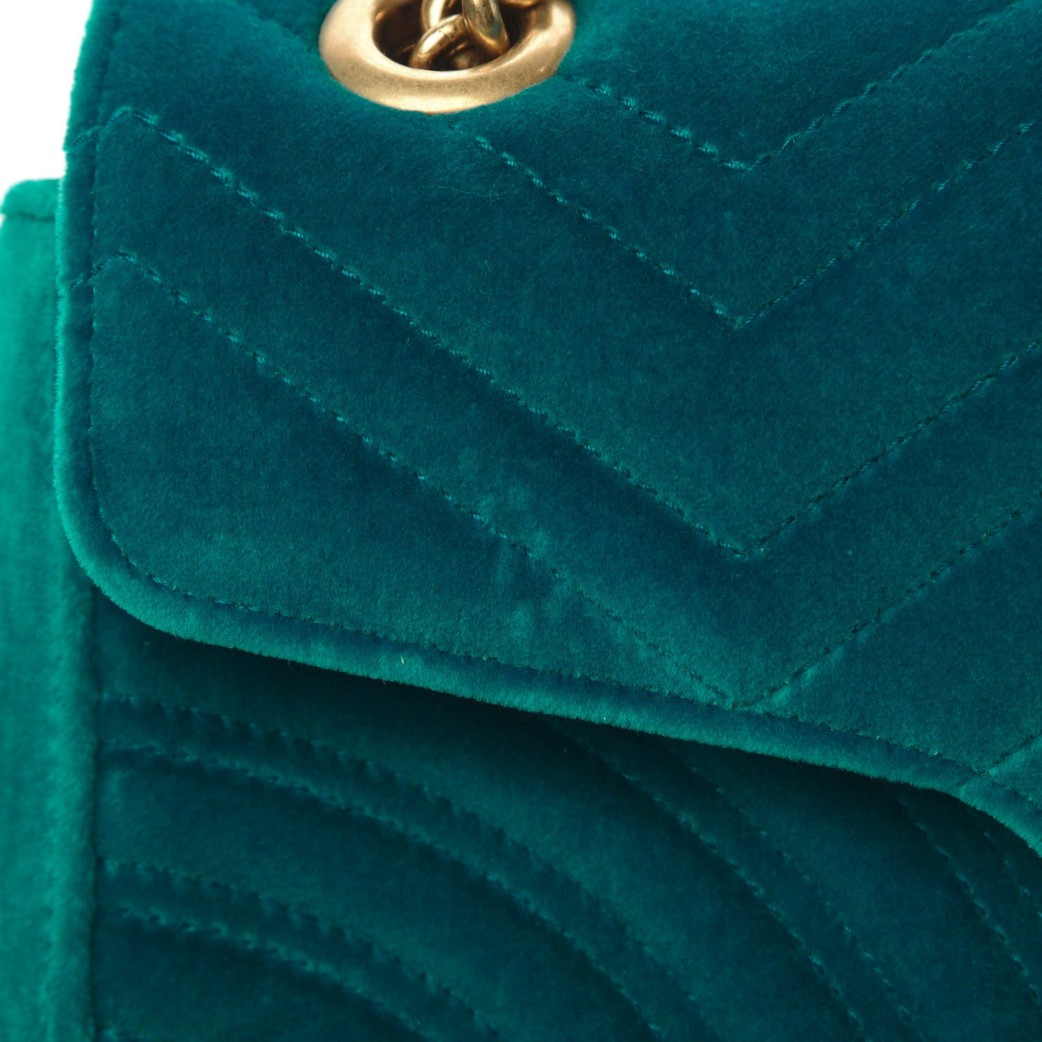 Gucci Velvet Matelasse Small GG Marmont Shoulder Bag Pavone Cyan 11 of 13