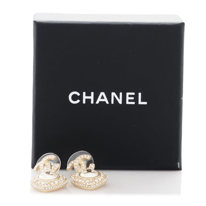 Chanel Pearl Crystal CC Heart Drop Earrings Gold White 5 of 5