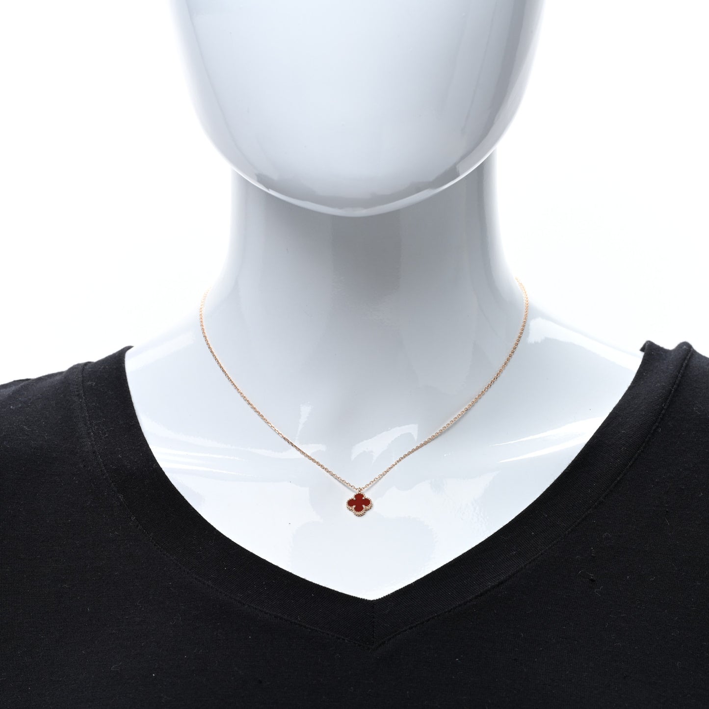 18K Rose Gold Carnelian Sweet Alhambra Pendant Necklace