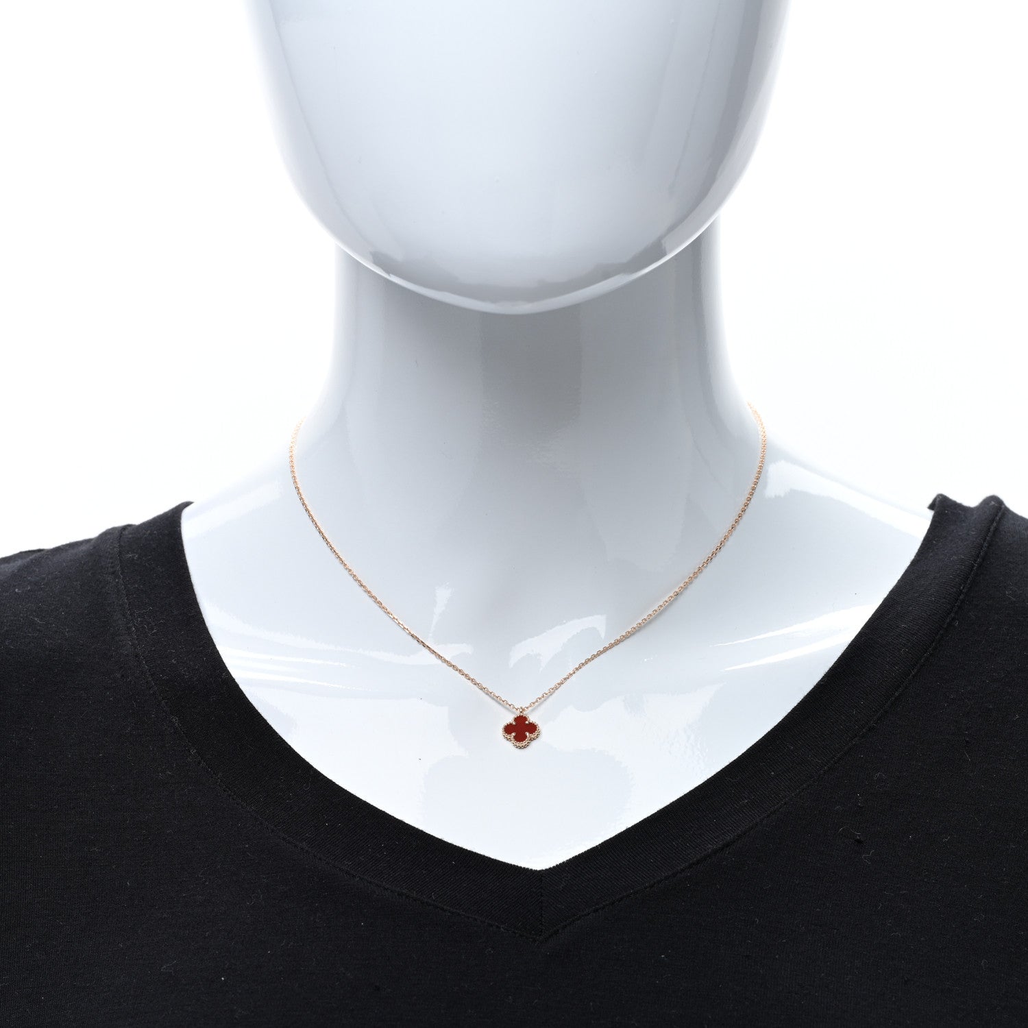 Van Cleef & Arpels 18K Rose Gold Carnelian Sweet Alhambra Pendant Necklace 3 of 5