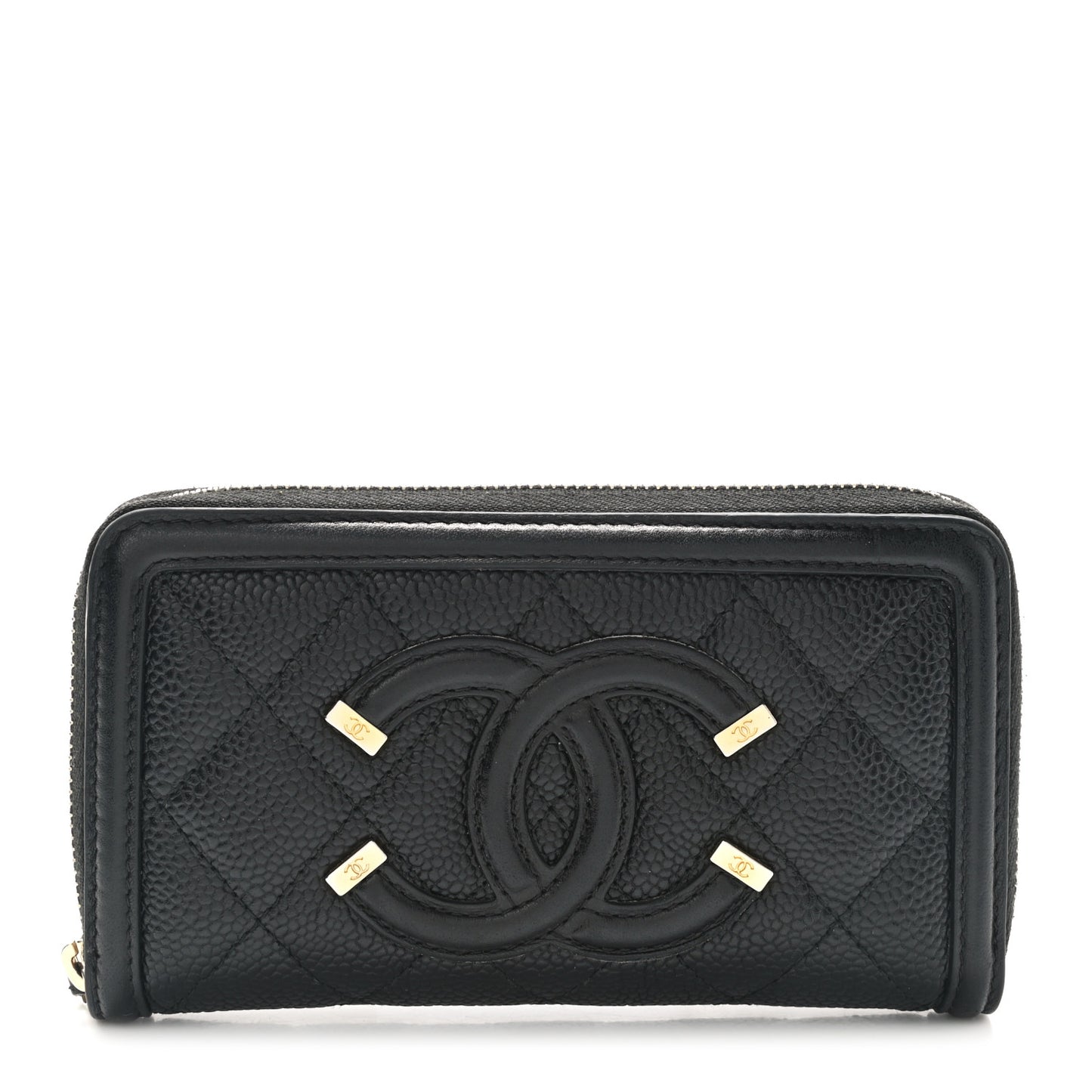 Caviar Quilted Medium Filigree Zip Around Wallet Black