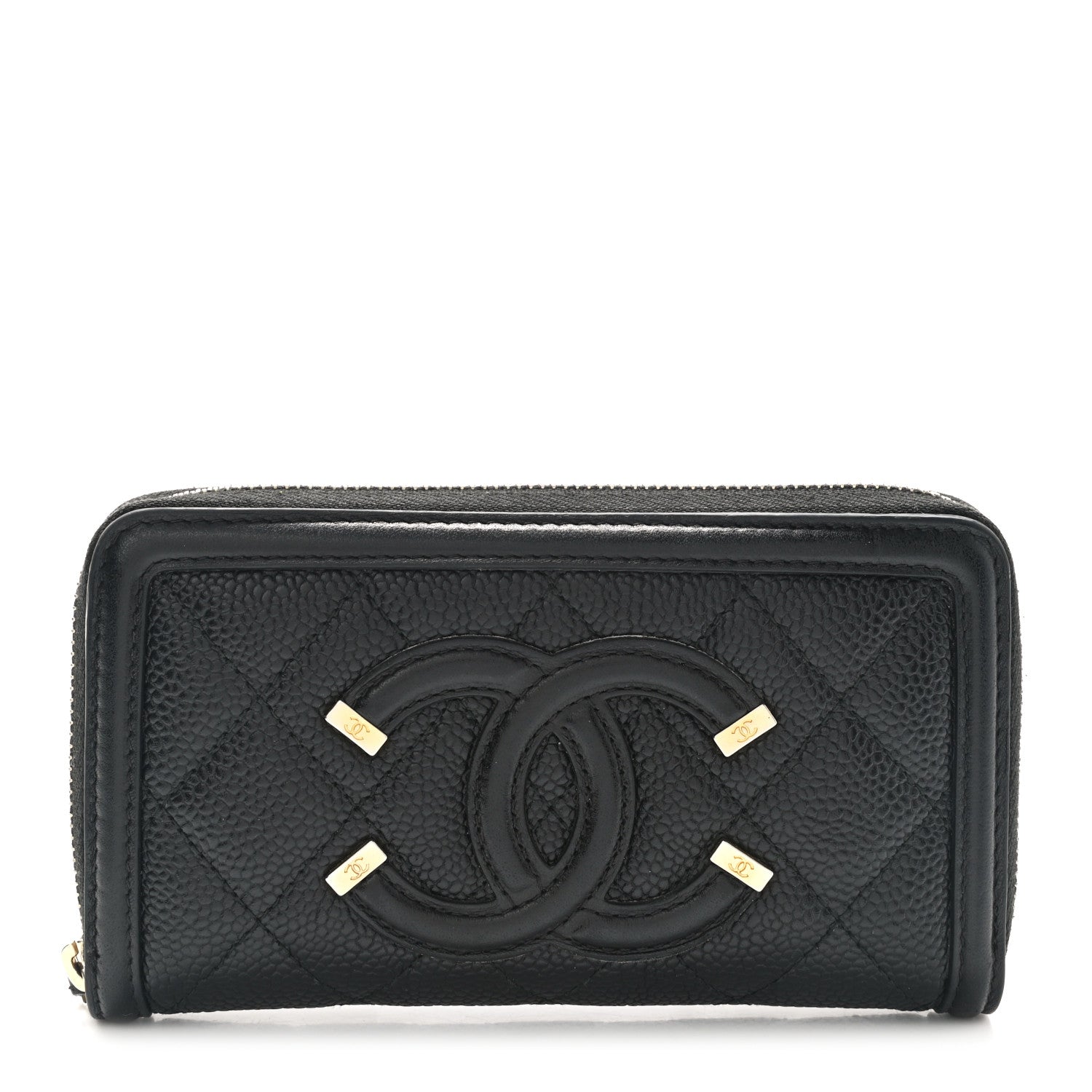Chanel Caviar Quilted Medium Filigree Zip Around Wallet Black 1 of 9