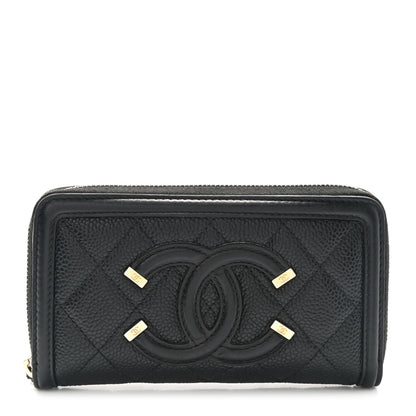 Chanel Caviar Quilted Medium Filigree Zip Around Wallet Black 1 of 9