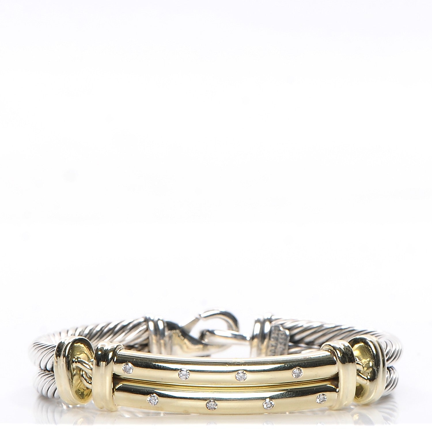David Yurman Sterling Silver 14K Yellow Gold Diamond 10mm Metro Double Cable Bracelet 1 of 7