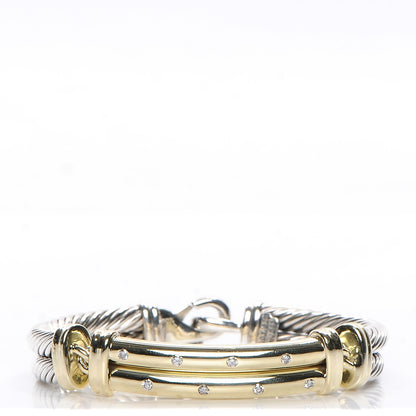 David Yurman Sterling Silver 14K Yellow Gold Diamond 10mm Metro Double Cable Bracelet 1 of 7