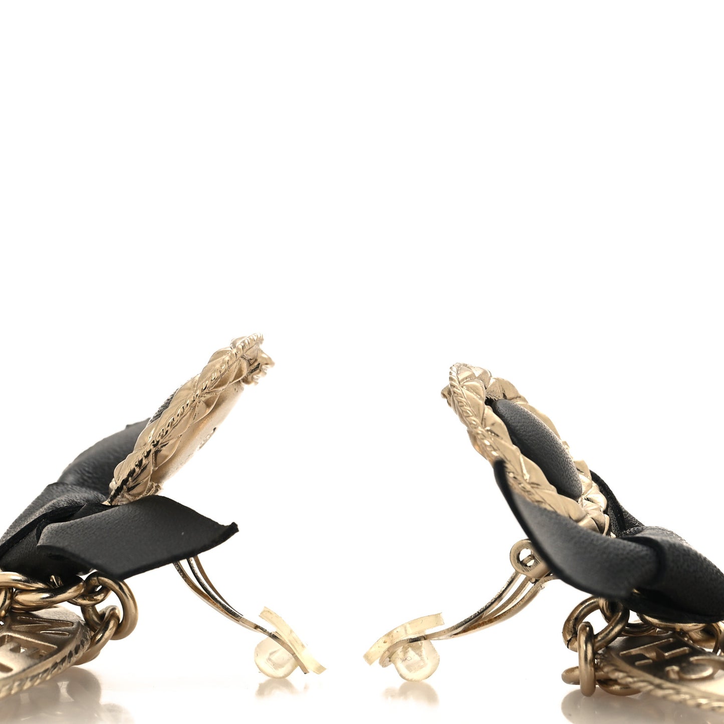 Lambskin Logo Drop Earrings Gold Black