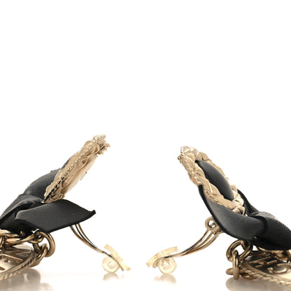 Chanel Lambskin Logo Drop Earrings Gold Black 3 of 5