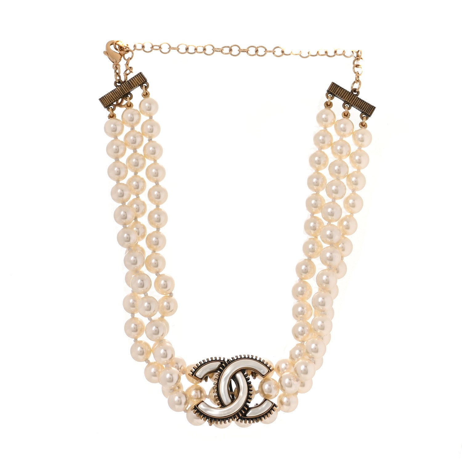 Chanel Pearl CC Multi Strand Choker Necklace White Gold 3 of 5