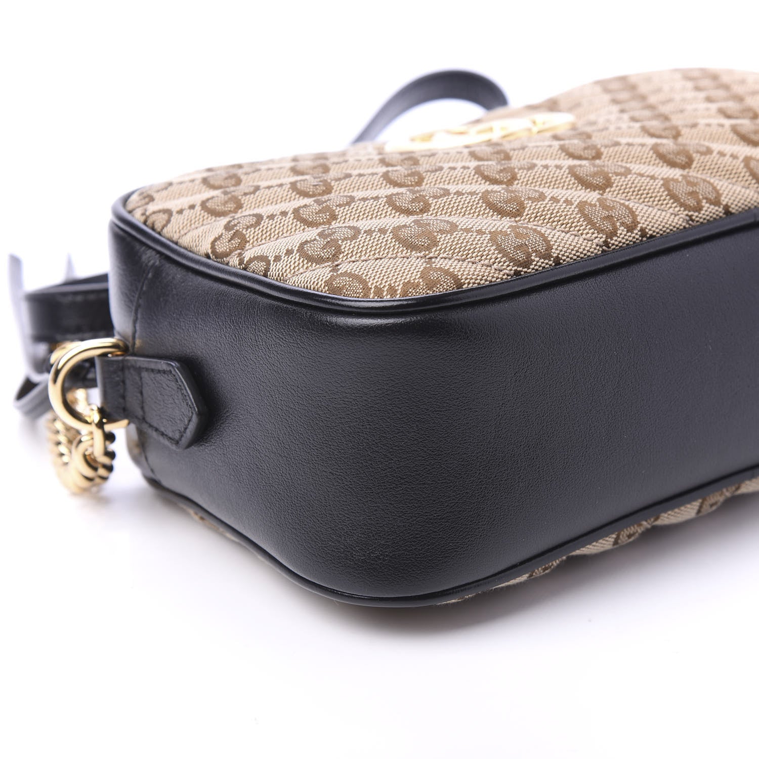 Gucci Monogram Matelasse Diagonal Small GG Marmont Chain Shoulder Bag Beige Black 6 of 11