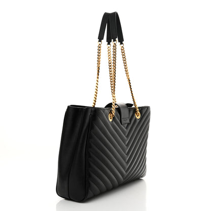 Saint Laurent Grain De Poudre Matelasse Chevron Monogram Shopping Bag Black 3 of 12