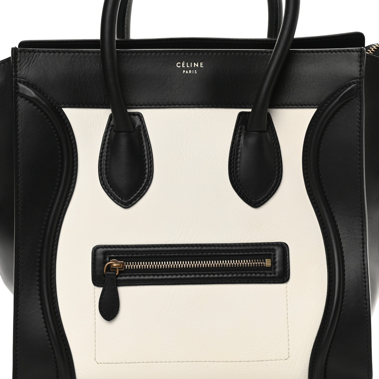 Celine Bullhide Calfskin Mini Bi-Color Luggage Black White 7 of 12