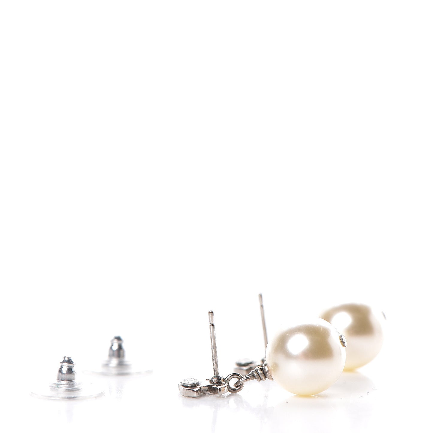 Crystal Pearl CC Drop Earrings Silver Pearly White
