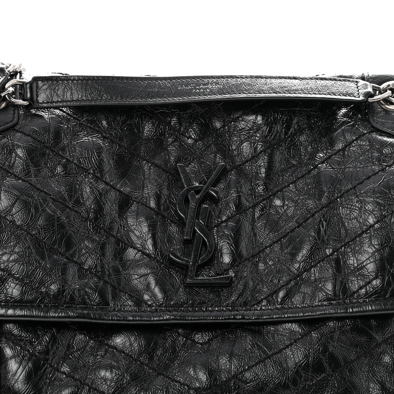 Saint Laurent Crinkled Calfskin Matelasse Monogram Medium Niki Chain Satchel Black 9 of 11