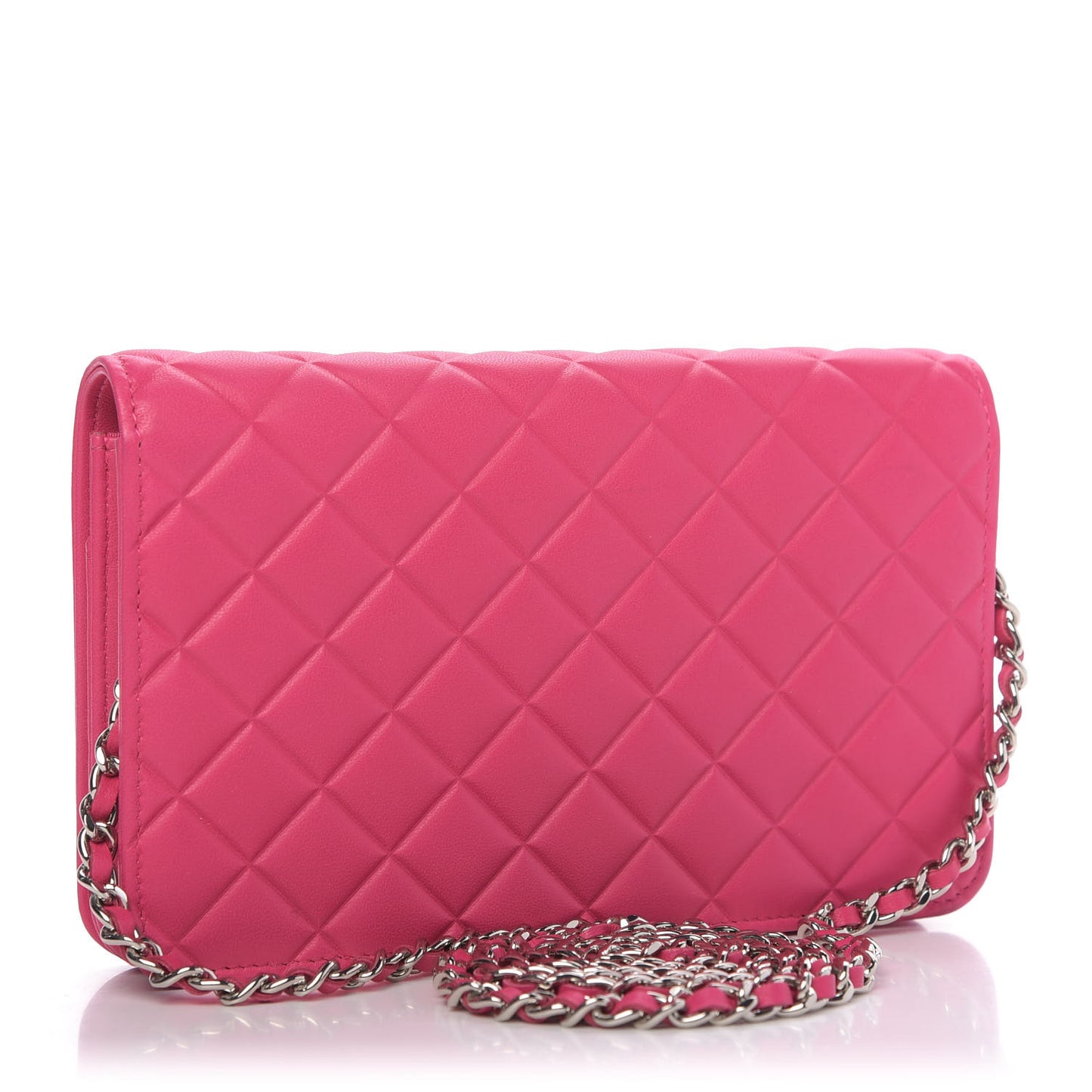 Lambskin Quilted Diamond CC Wallet On Chain WOC Pink