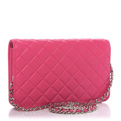 Chanel Lambskin Quilted Diamond CC Wallet On Chain WOC Pink 2 of 10