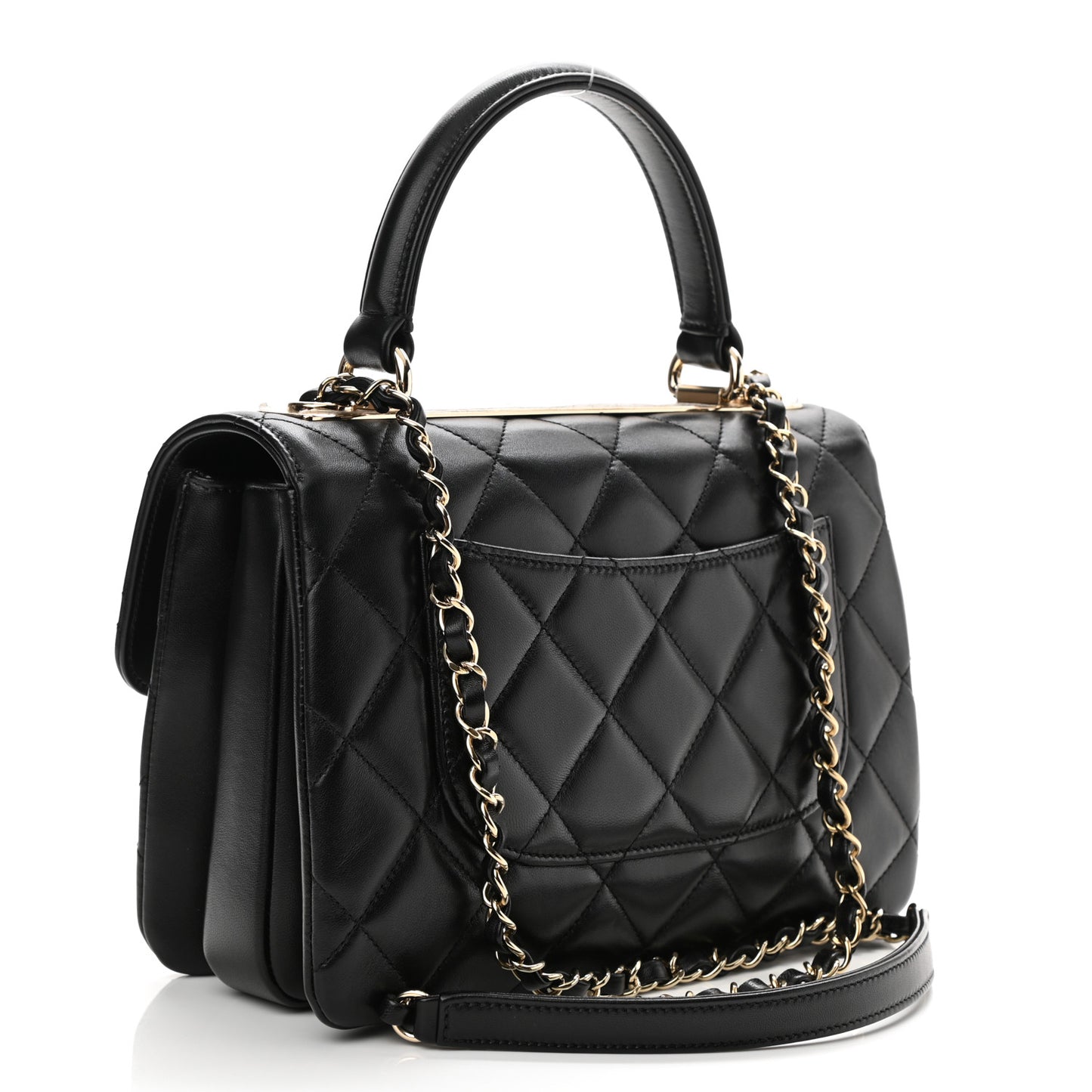 Lambskin Quilted Small Trendy CC Dual Handle Flap Bag Black