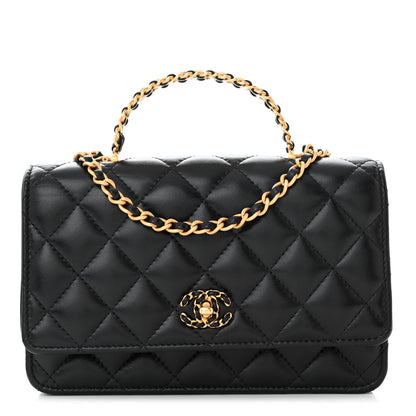 Chanel Shiny Calfskin Quilted Metal Top Handle Wallet On Chain WOC Black 1 of 12