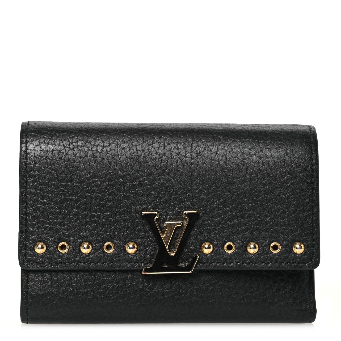Taurillon Capucines Studded Compact Wallet Black