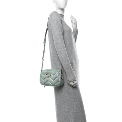 Gucci Iridescent Nappa Chevron Matelasse Small GG Marmont Chain Shoulder Bag Iridescent Salvy Green 2 of 12