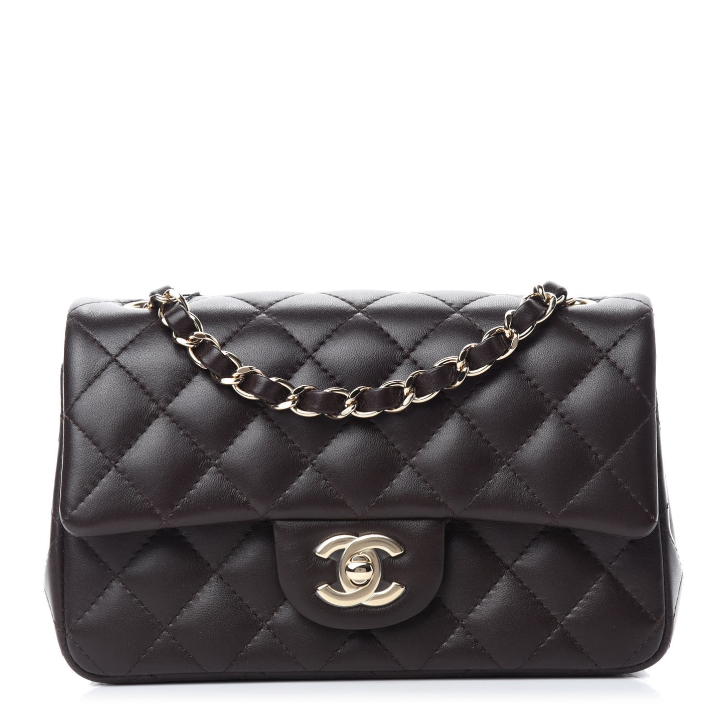 Lambskin Quilted Mini Rectangular Flap Dark Brown
