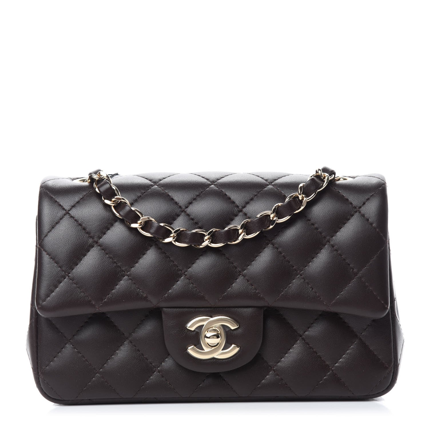 Chanel Lambskin Quilted Mini Rectangular Flap Dark Brown 1 of 11