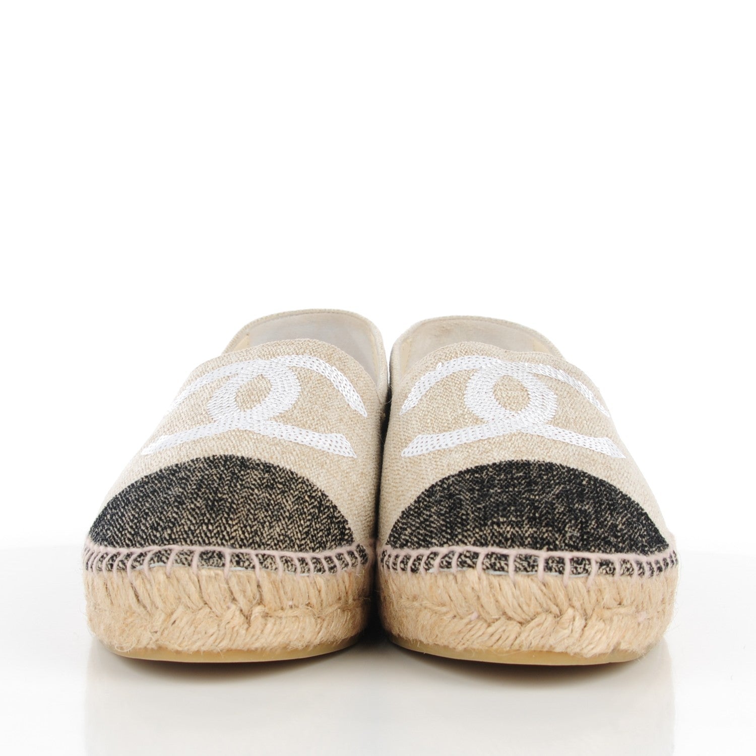 Chanel Toile Sequin CC Espadrilles 40 Beige Black 4 of 11