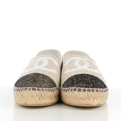 Chanel Toile Sequin CC Espadrilles 40 Beige Black 4 of 11