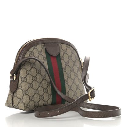 Gucci GG Supreme Monogram Textured Dollar Calfskin Web Small Ophidia Dome Shoulder Bag Beige Ebony New Acero 3 of 11