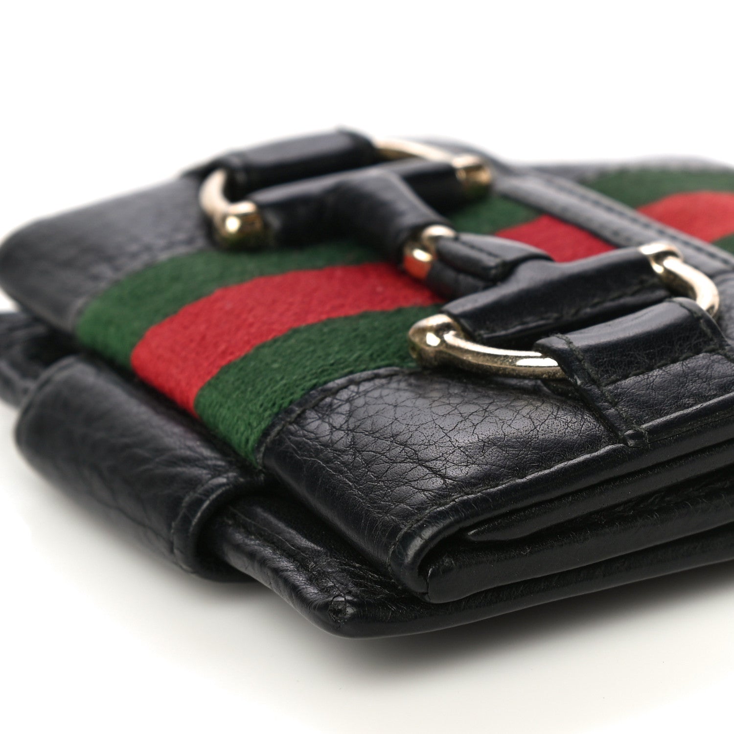 Gucci Calfskin Web Horsebit French Flap Wallet Black 11 of 21