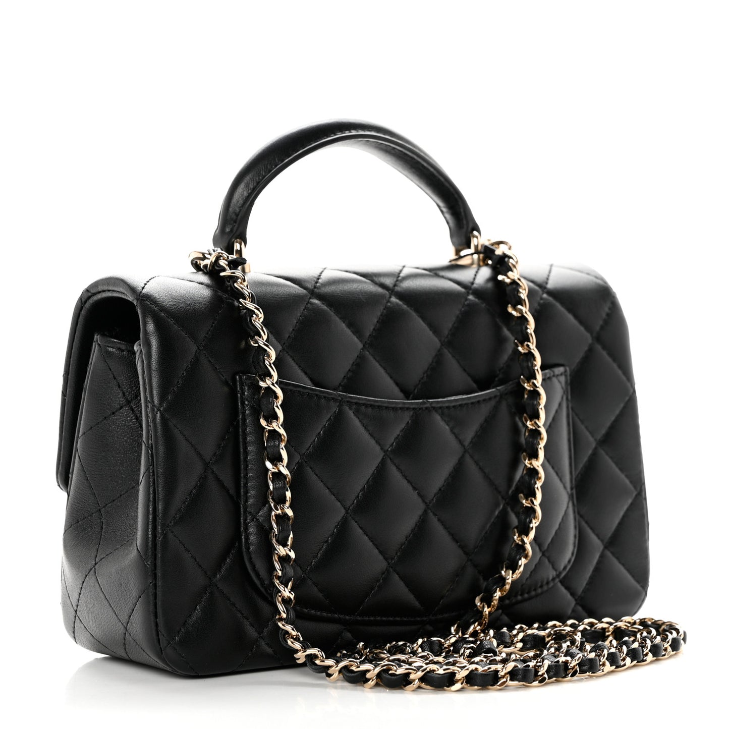 Lambskin Quilted Mini Top Handle Rectangular Flap Black
