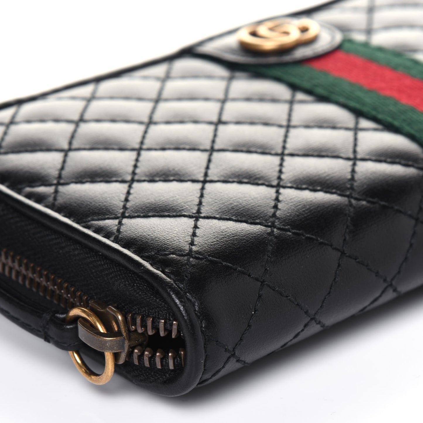 Calfskin Web Trapuntata GG Zip Around Wallet Black