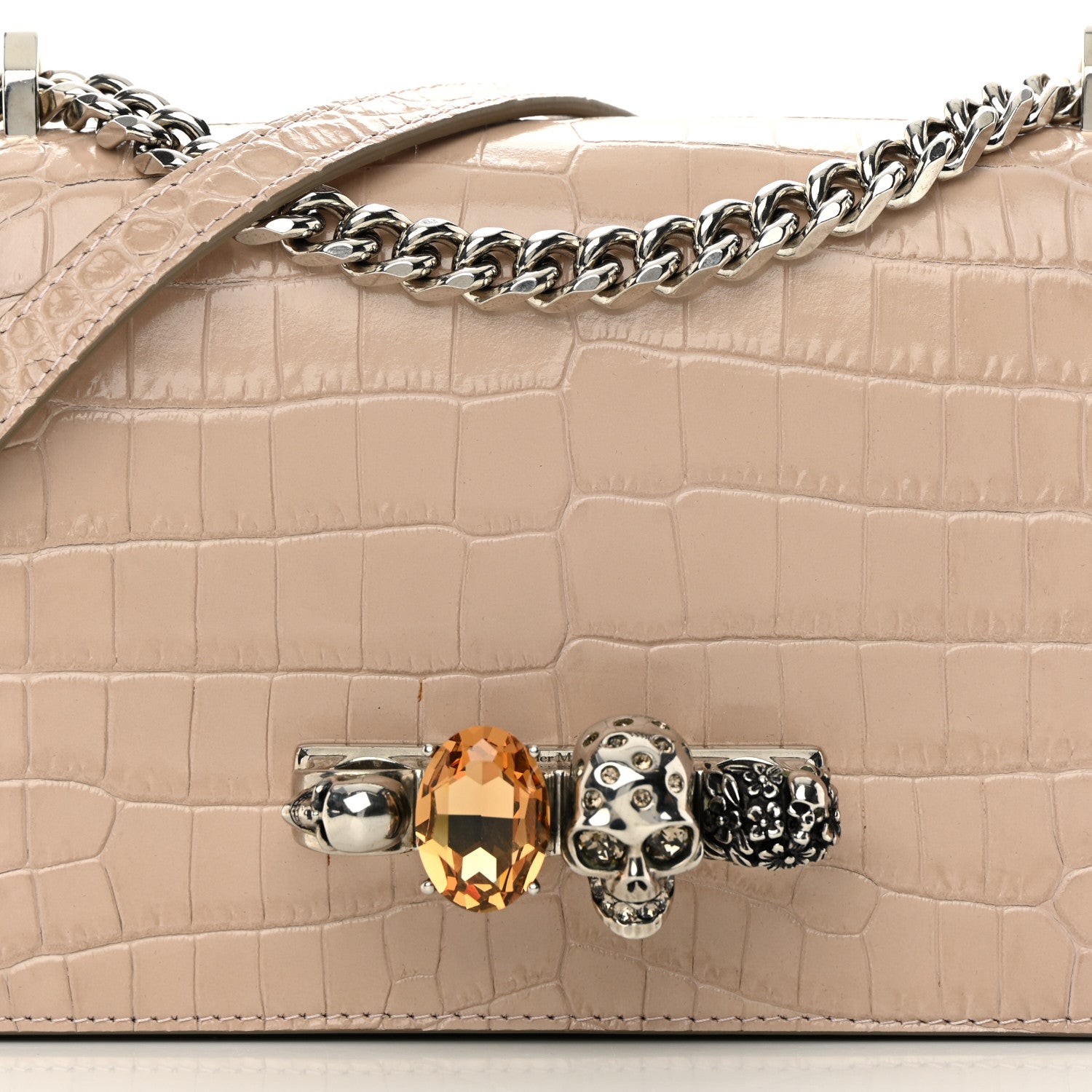 Alexander McQueen Shiny Crocodile Embossed Jeweled Satchel Sand 7 of 12