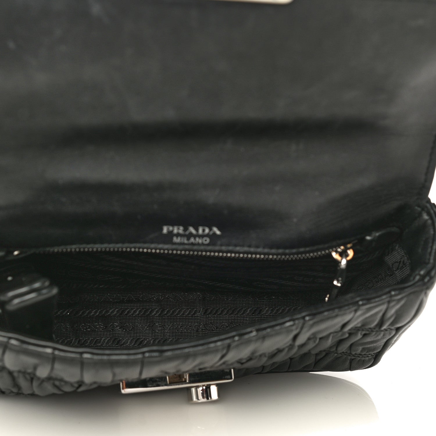 Prada Nappa Gaufre Small Sound Chain Flap Shoulder Bag Black 5 of 14