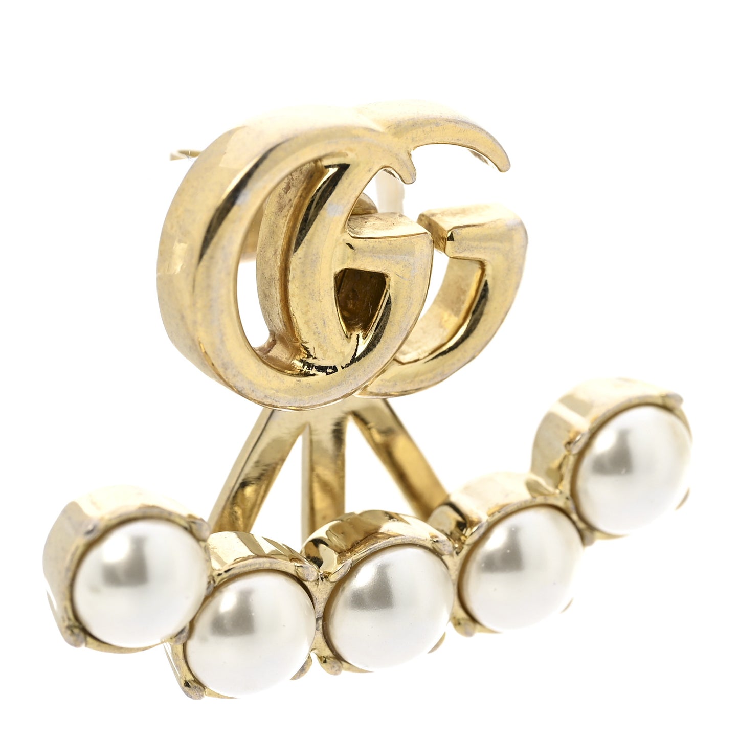 Metal Pearl Double G Drop Earrings Gold