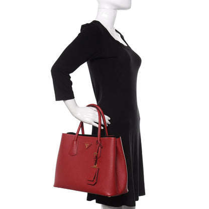 Prada Saffiano Cuir Medium Double Bag Fuoco Black 3 of 11