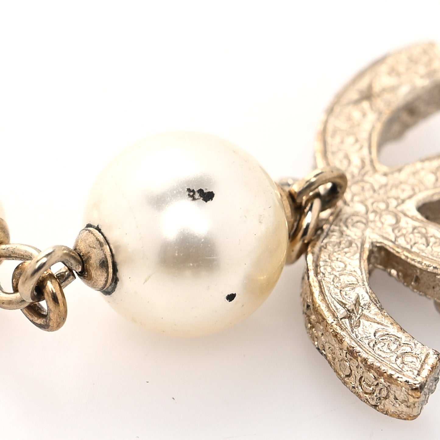 Pearl Crystal Camellia CC Necklace Gold