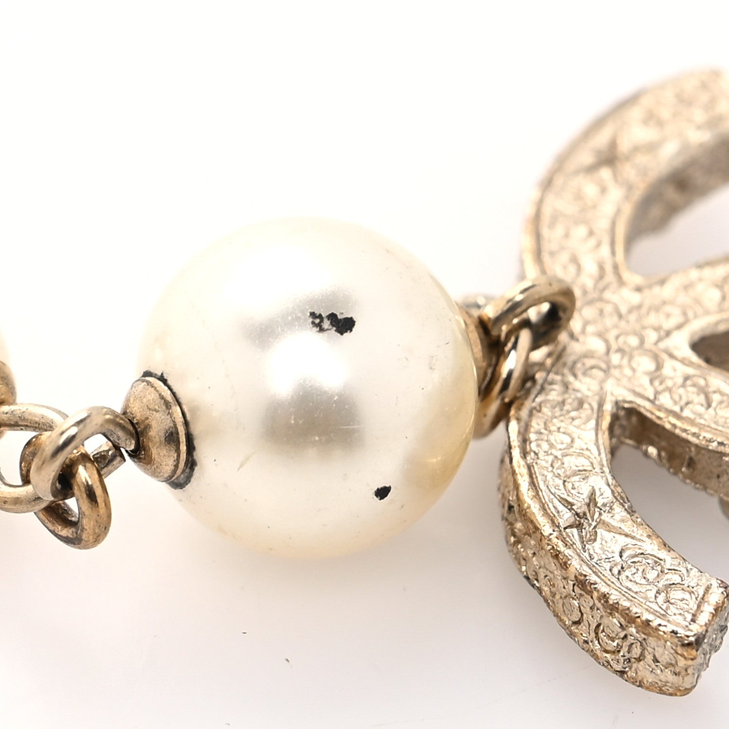 Chanel Pearl Crystal Camellia CC Necklace Gold 4 of 4