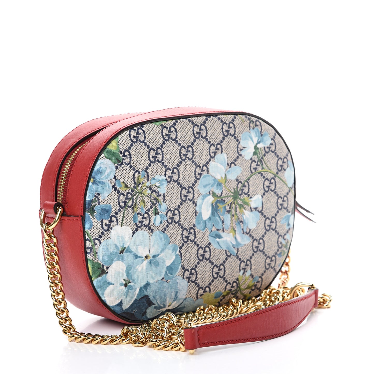GG Supreme Monogram Blooms Mini Chain Shoulder Bag Beige Blue Navy Hibiscus Red