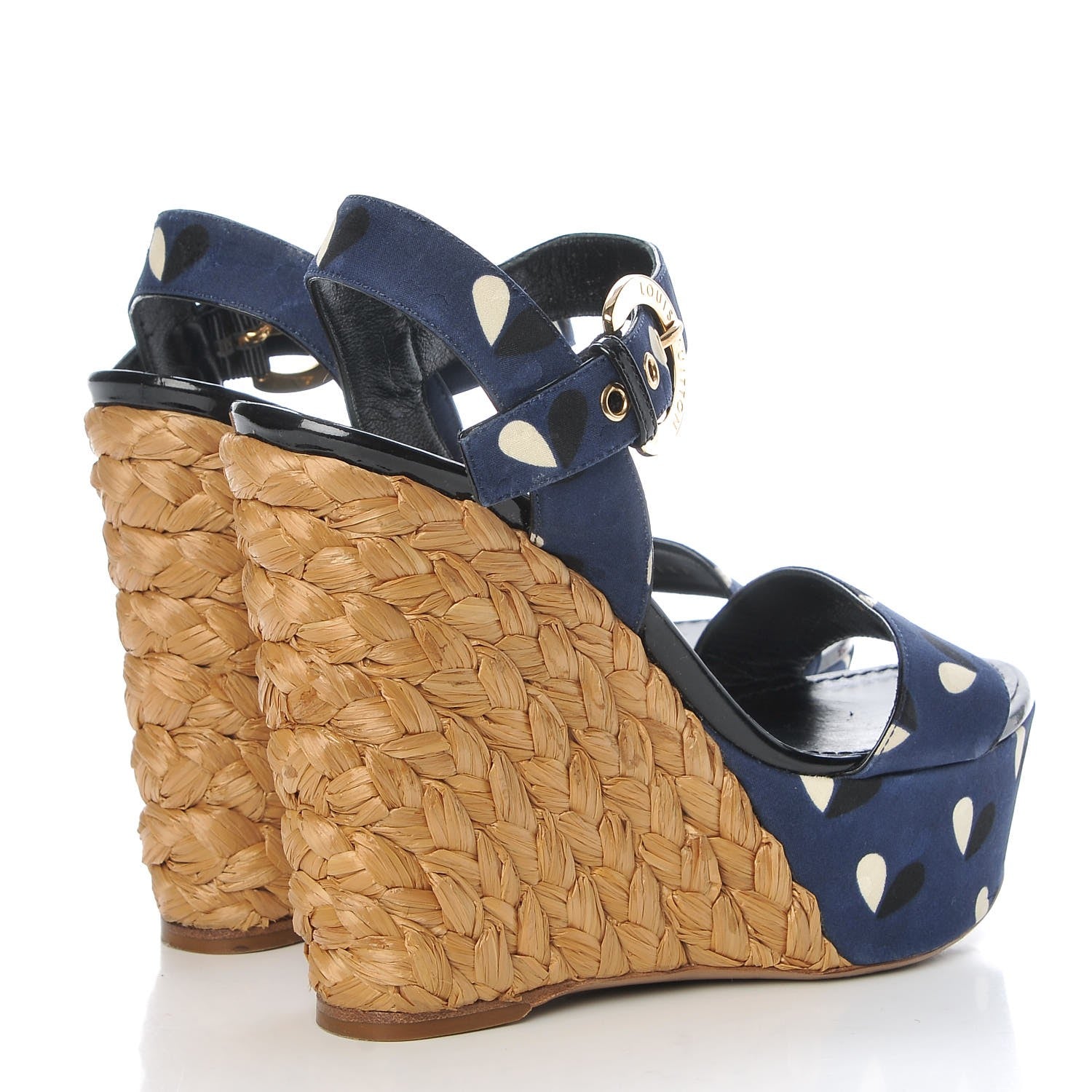 Louis Vuitton Raffia Canvas Hearts Tuileries Wedge Sandals 36 Blue 3 of 20