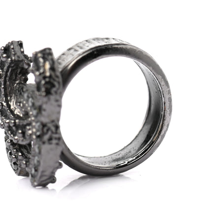 Chanel Ruthenium Crystal CC Ring 50 5.25 Black 5 of 5
