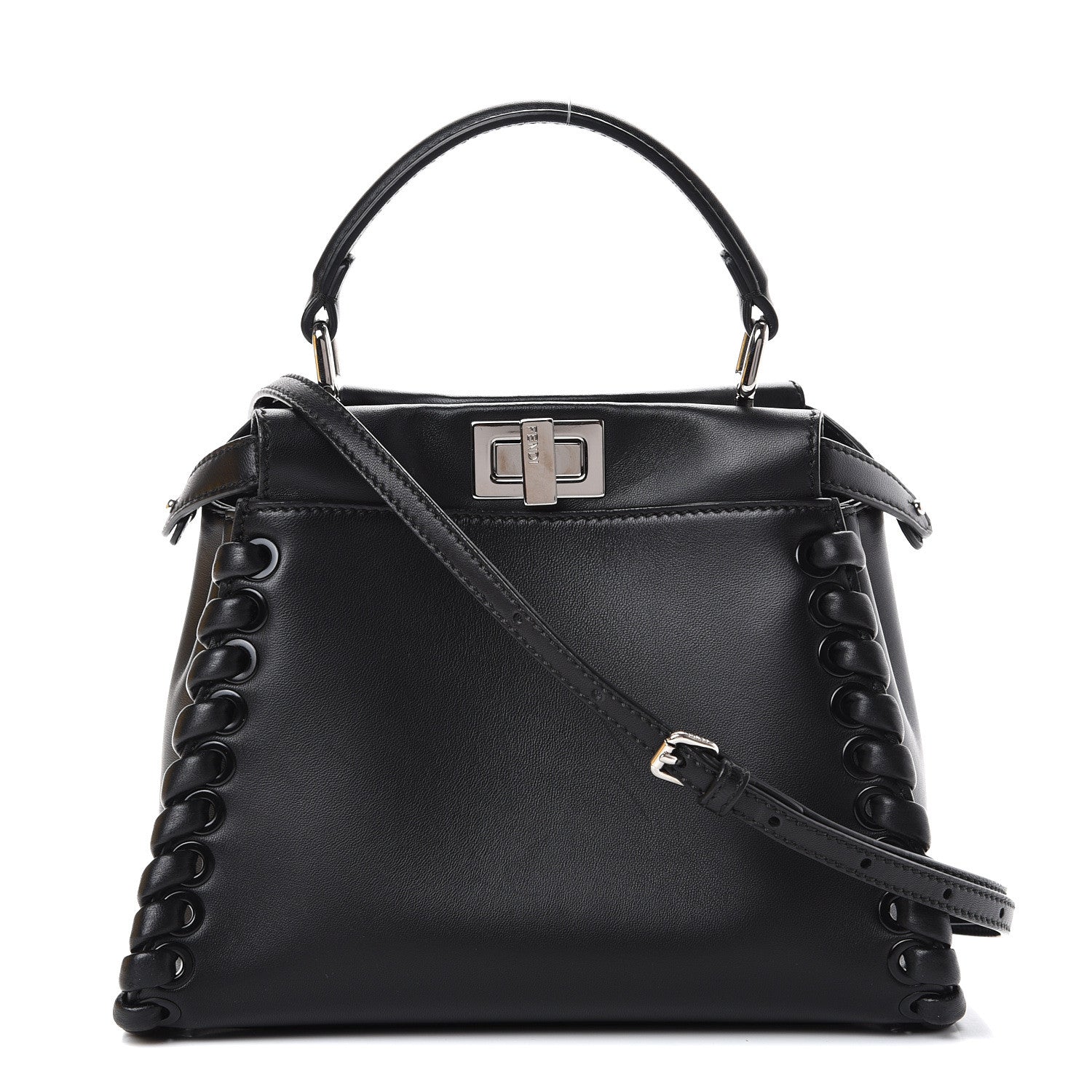 Fendi Nappa Lace Up Mini Peekaboo Iconic Satchel Black 1 of 14